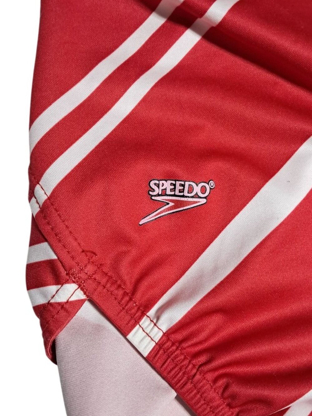 Vintage Speedo Red Womens Swimsuit Size 11 / 12 Striped Polyester Blend Made In - Picture 6 of 8